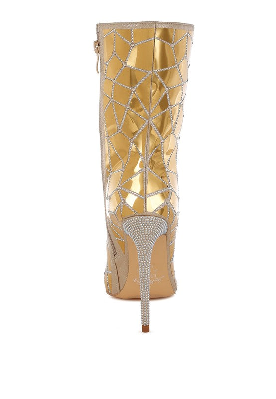 Women's Echostage Rhinestones Embellished Metallic Boots