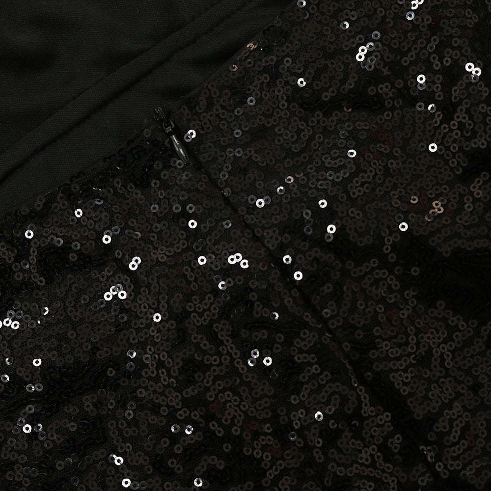 Feather Halter Side Split Sequin Dress