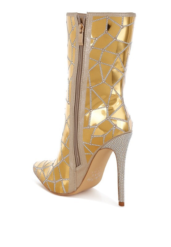 Women's Echostage Rhinestones Embellished Metallic Boots