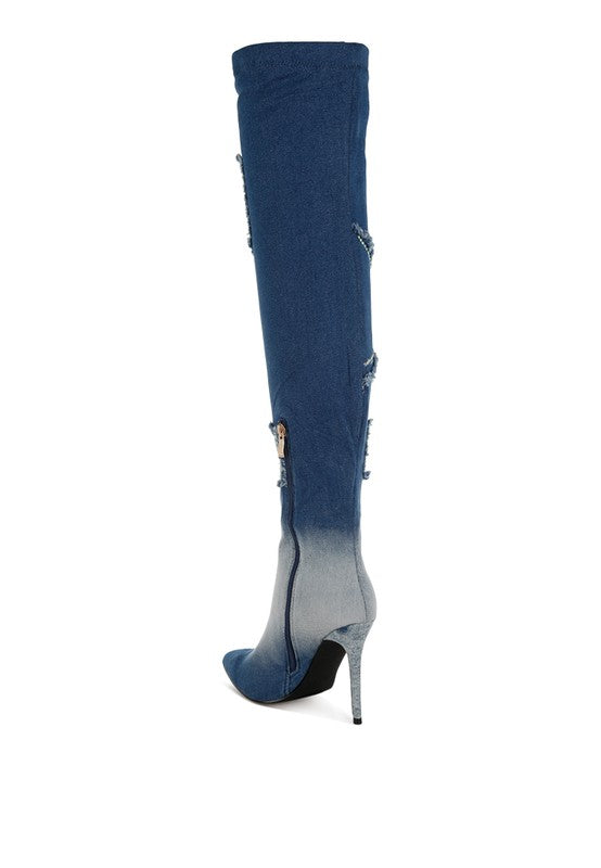 Women's Eilish Rhinestones Knee High Denim Boots