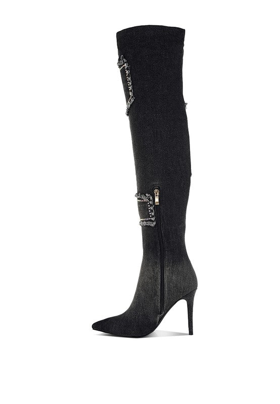 Women's Eilish Rhinestones Knee High Denim Boots