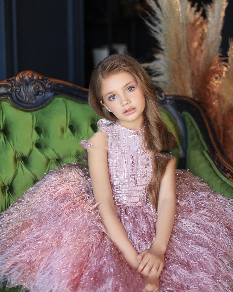 Girls Tutu Layered Feathered Dress
