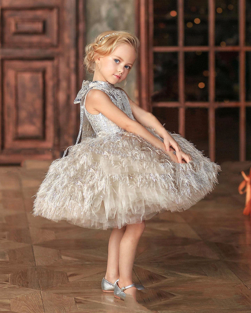 Girls Tutu Layered Feathered Dress