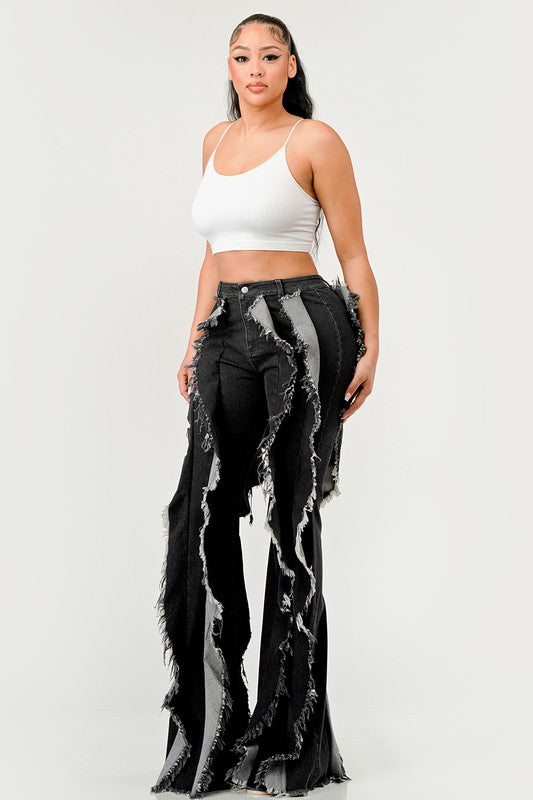 Women's Distressed Denim Frill Jeans