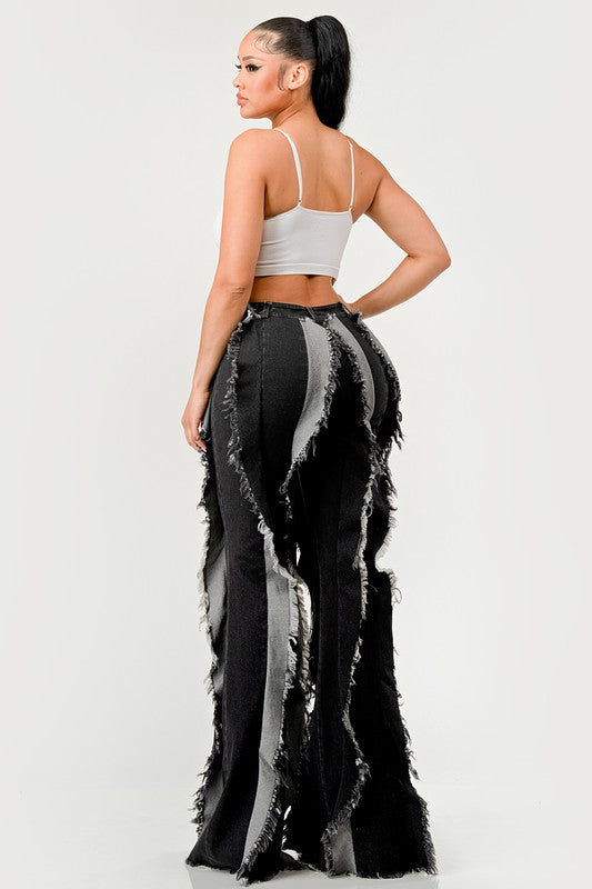 Women's Distressed Denim Frill Jeans