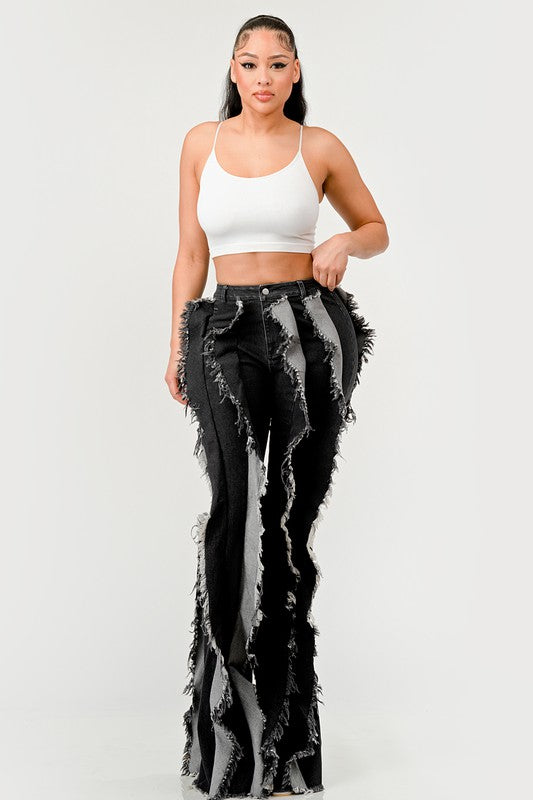Women's Distressed Denim Frill Jeans
