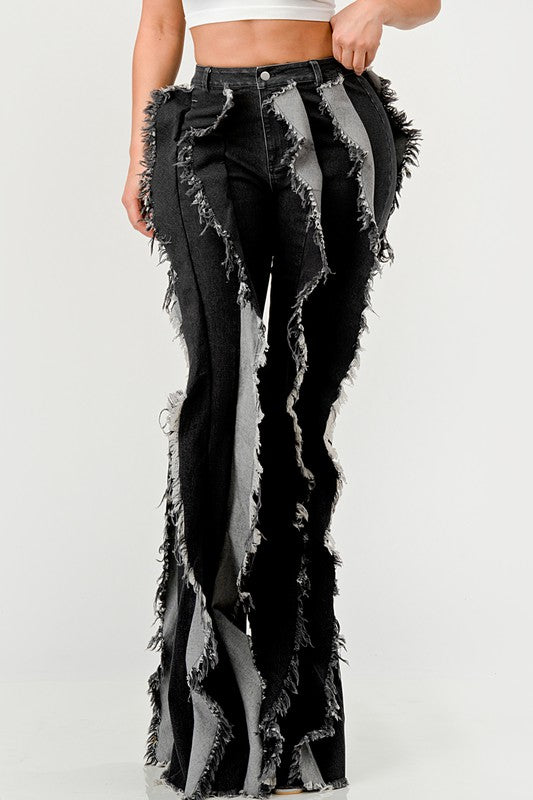 Women's Distressed Denim Frill Jeans