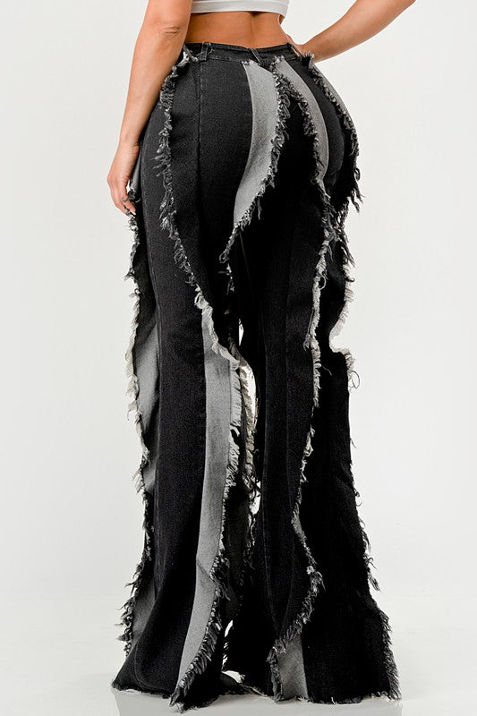 Women's Distressed Denim Frill Jeans
