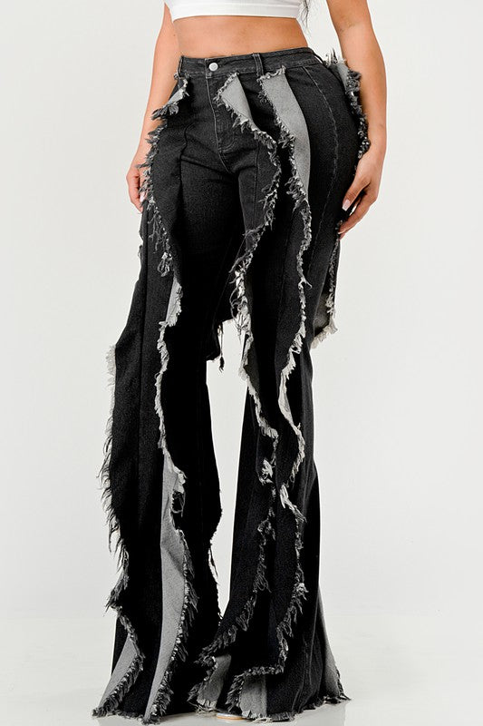 Women's Distressed Denim Frill Jeans