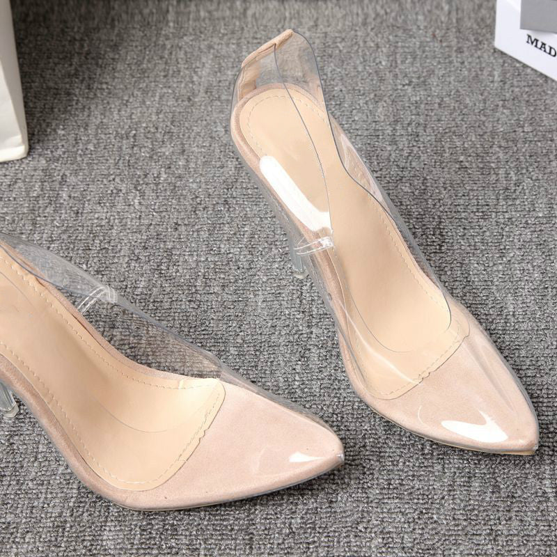Women's Transparent Pointed Toe Low-cut Stiletto Heel