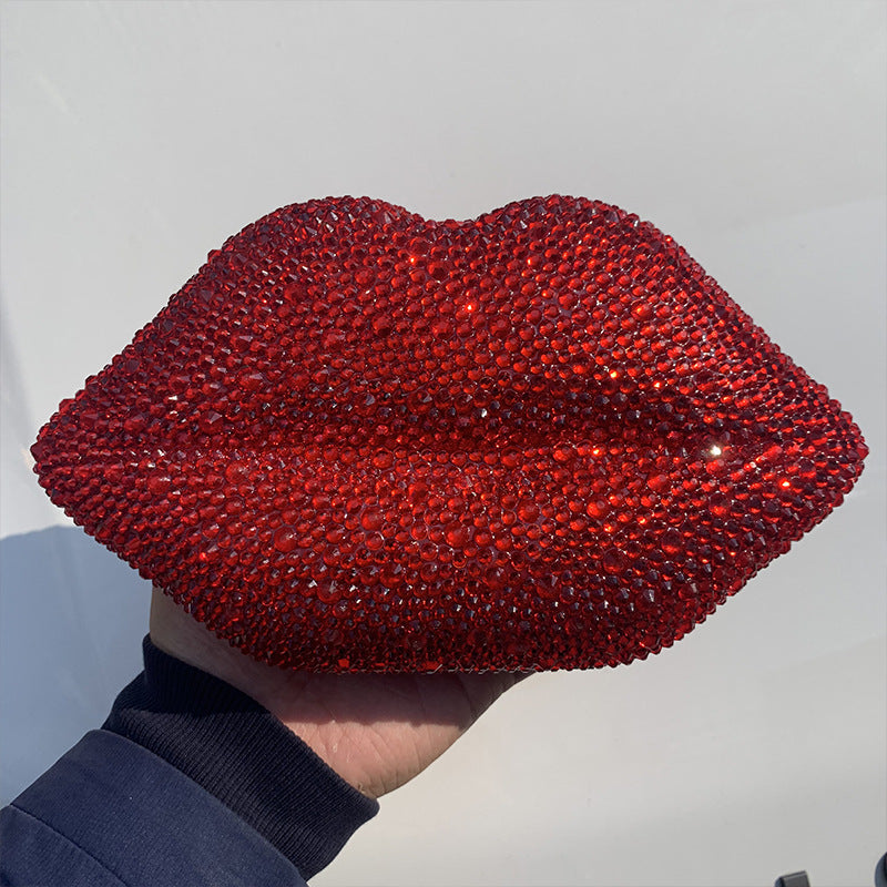 Rhinestone Acrylic Red Lips Chain Dinner Bag
