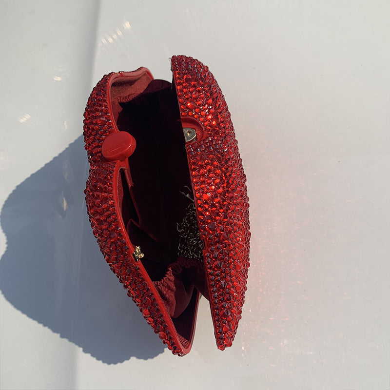 Rhinestone Acrylic Red Lips Chain Dinner Bag