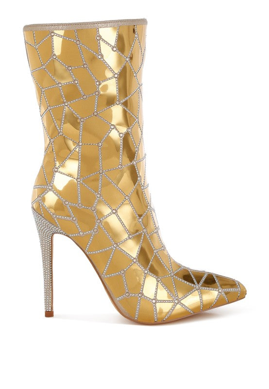 Women's Echostage Rhinestones Embellished Metallic Boots