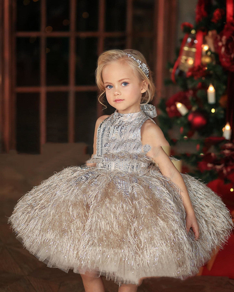 Girls Tutu Layered Feathered Dress