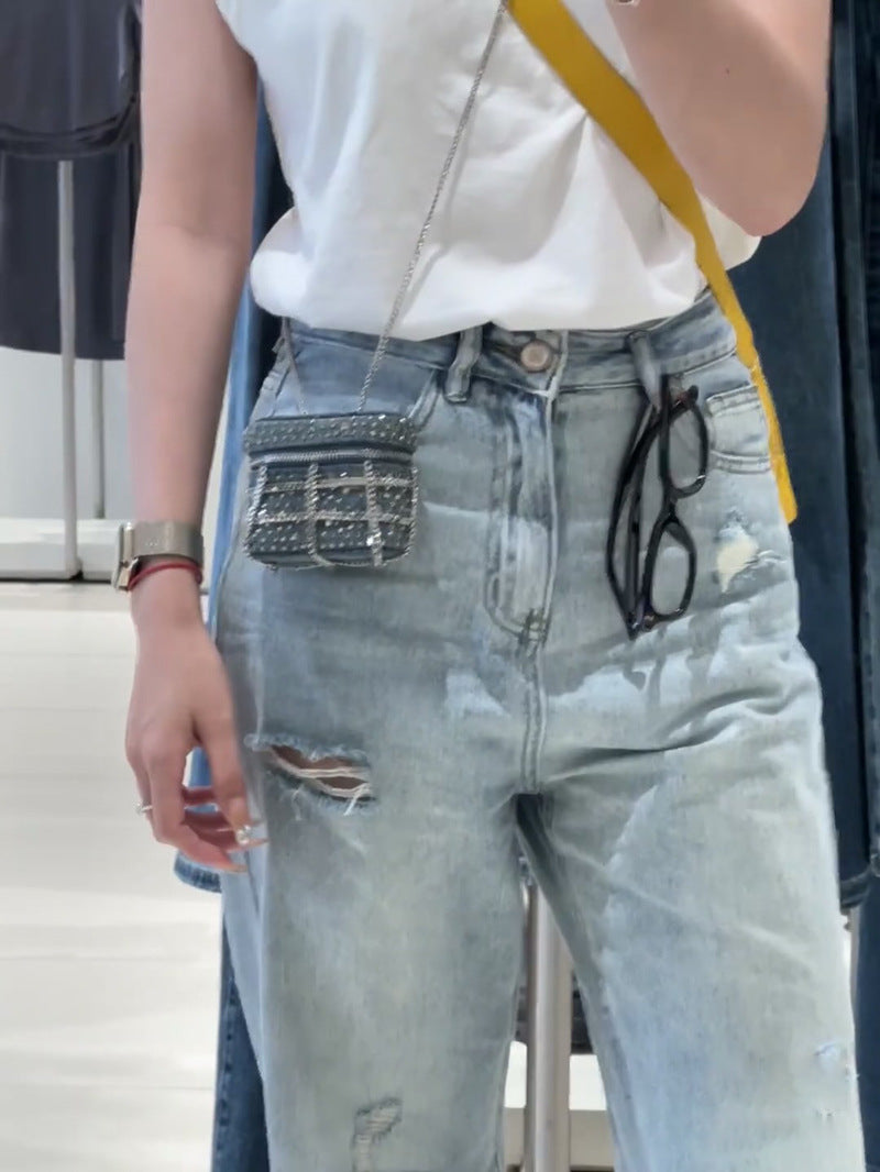 Denim Pendant Mini Chain Shoulder Bag