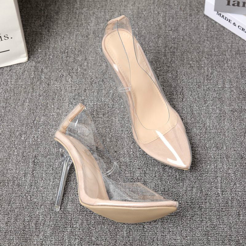 Women's Transparent Pointed Toe Low-cut Stiletto Heel