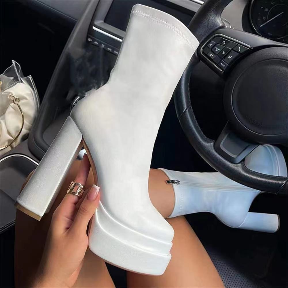 High Chunky Square Heel Short Boots