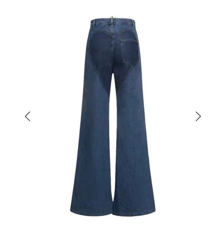 Women Streetwear Cutout Hollow Criss Cross Straight Flare Denim Pants