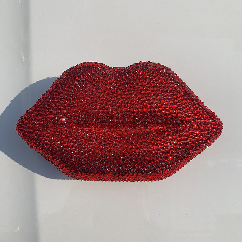 Rhinestone Acrylic Red Lips Chain Dinner Bag