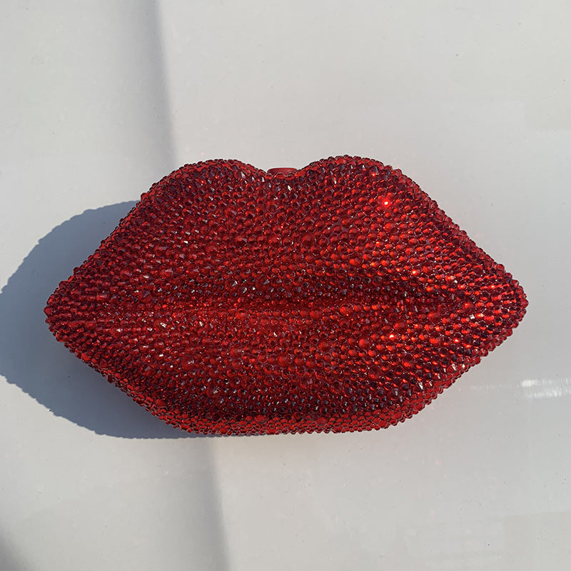 Rhinestone Acrylic Red Lips Chain Dinner Bag