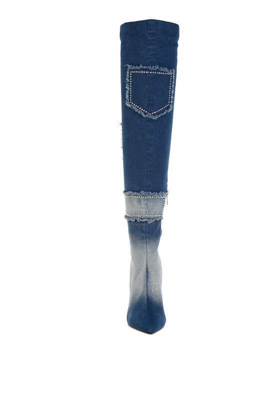 Women's Eilish Rhinestones Knee High Denim Boots