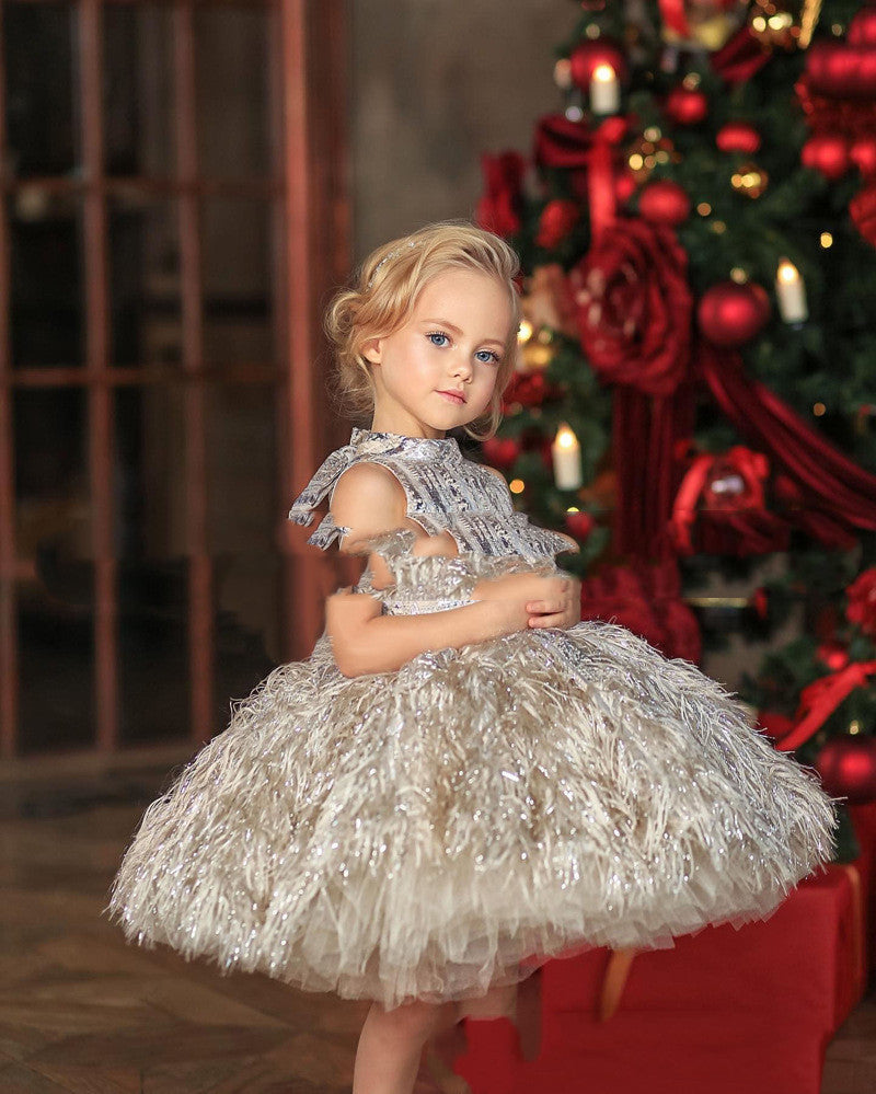 Girls Tutu Layered Feathered Dress