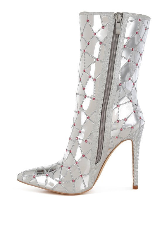 Women's Echostage Rhinestones Embellished Metallic Boots
