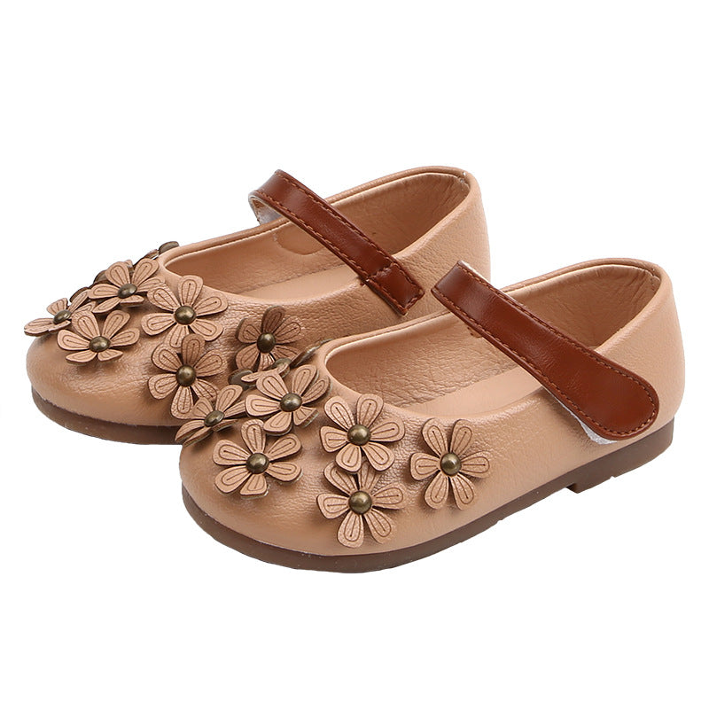 PU Leather Flower Print Shoe for Toddler Girls