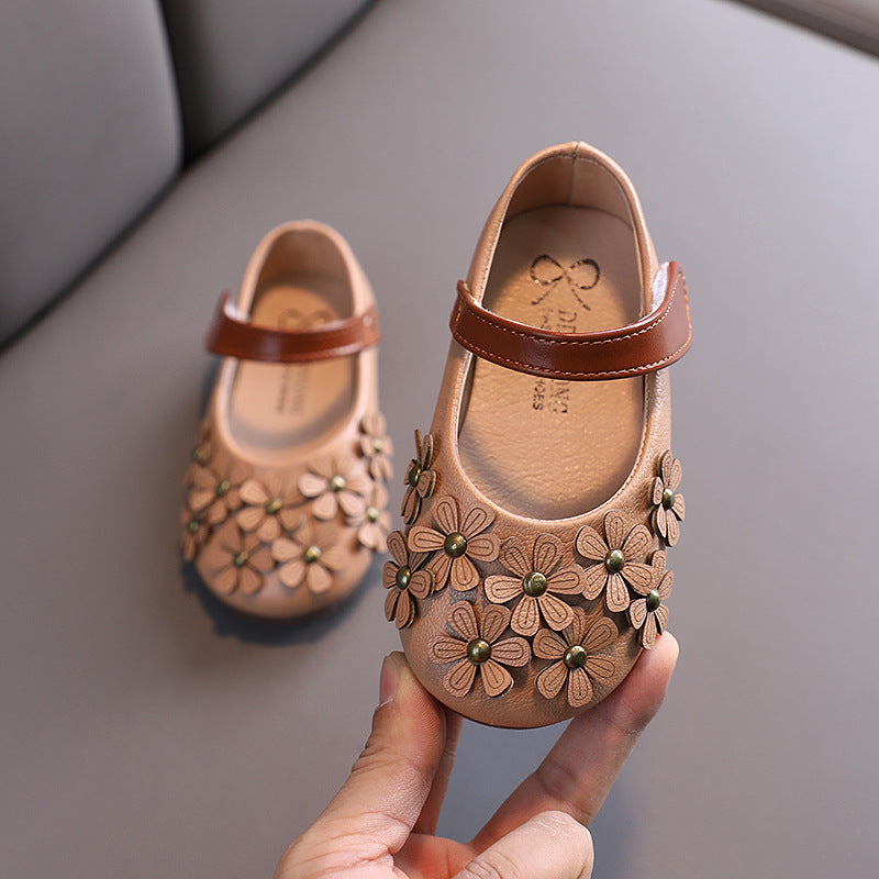 PU Leather Flower Print Shoe for Toddler Girls