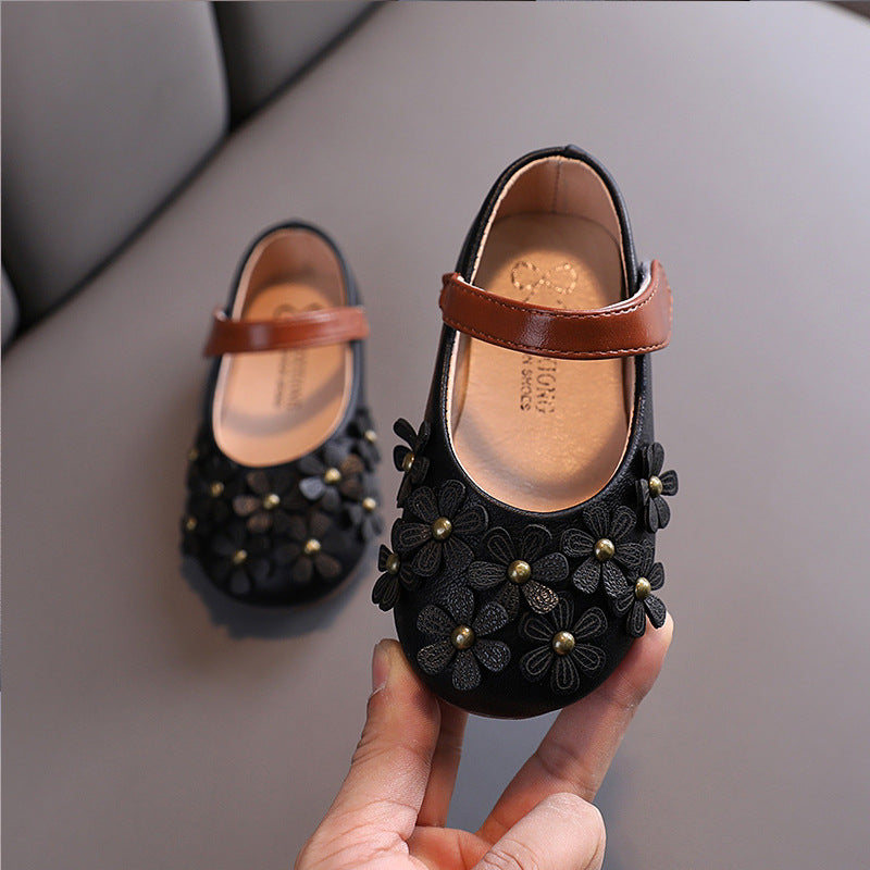 PU Leather Flower Print Shoe for Toddler Girls