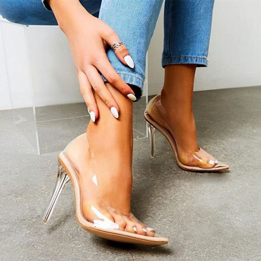 Women's Transparent Pointed Toe Low-cut Stiletto Heel