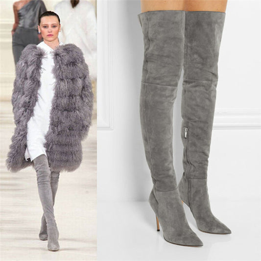 Pointed Toe Stiletto Heel Faux Suede Boots