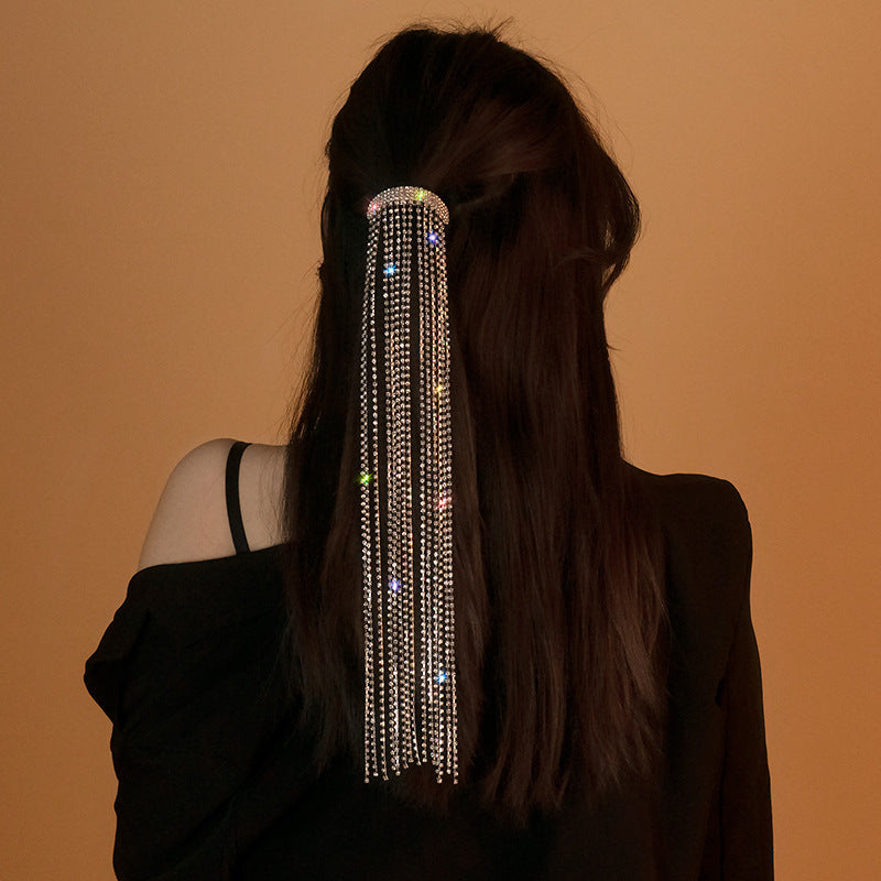 Long Tassel Rhinestone Ponytail Clip