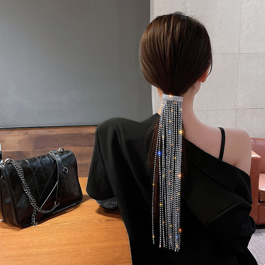 Long Tassel Rhinestone Ponytail Clip