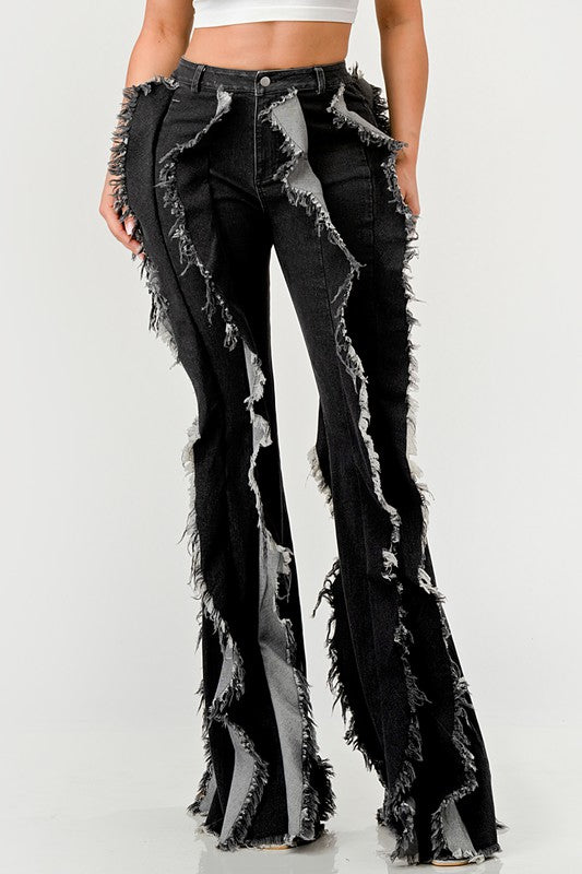 Women's Distressed Denim Frill Jeans