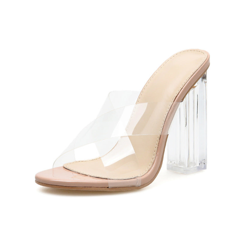 Clear Chunky Square Heel Sandal