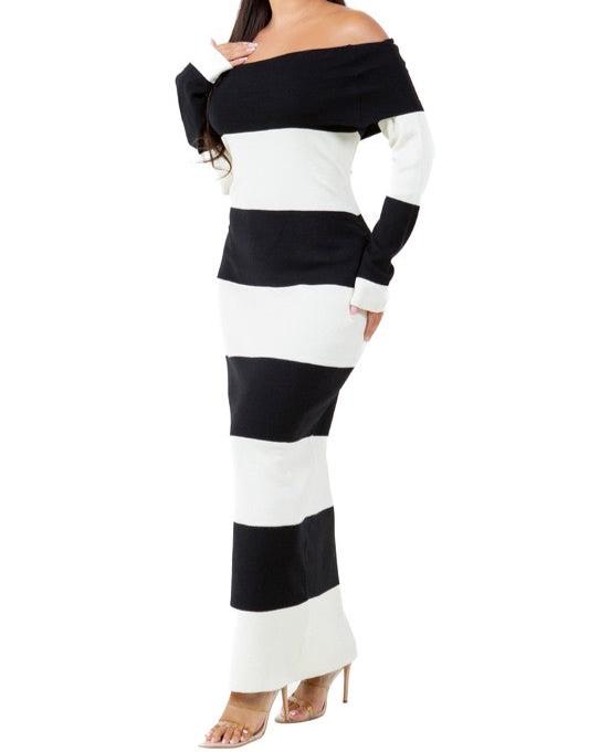 BLACK AND WHITE  LONG MAXI KNIT SWEATER DRESS