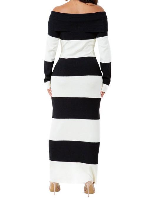 BLACK AND WHITE  LONG MAXI KNIT SWEATER DRESS