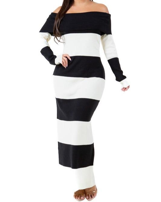 BLACK AND WHITE  LONG MAXI KNIT SWEATER DRESS