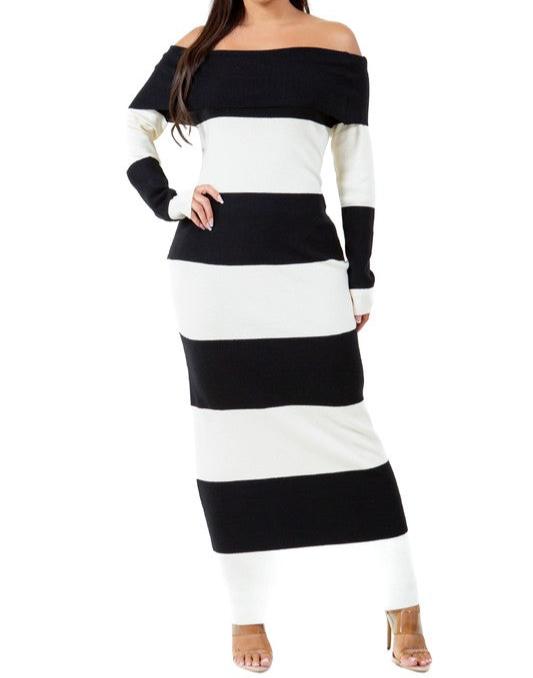 BLACK AND WHITE  LONG MAXI KNIT SWEATER DRESS