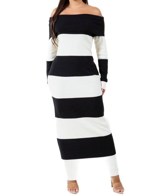 BLACK AND WHITE  LONG MAXI KNIT SWEATER DRESS