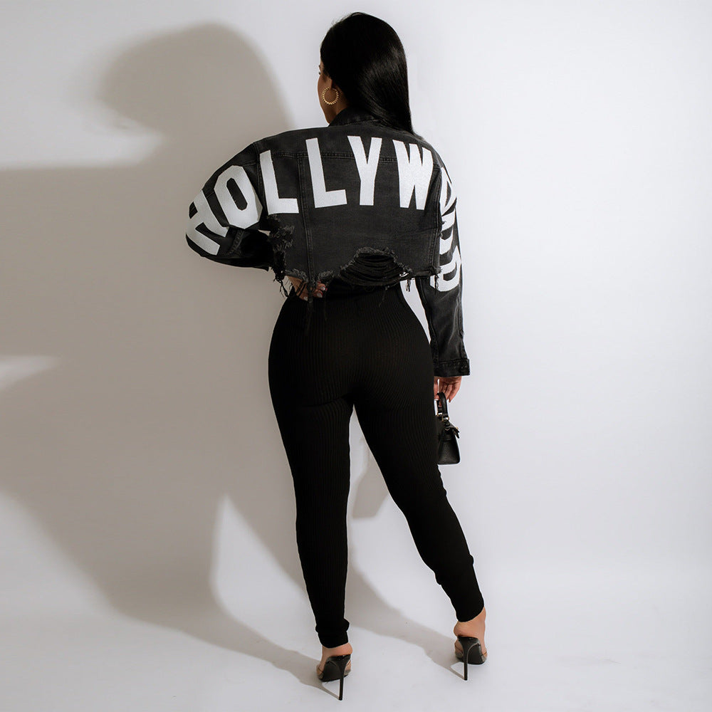 Fashion Denim Cropped Hollywood Jacket