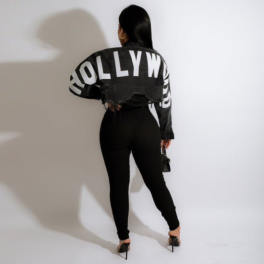 Fashion Denim Cropped Hollywood Jacket