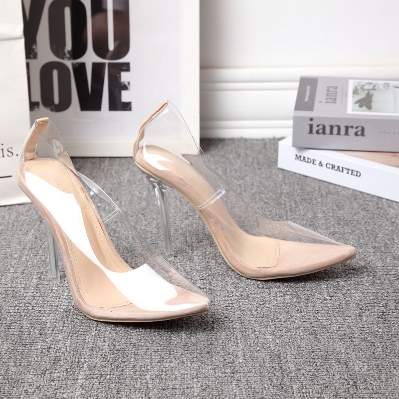Women's Transparent Pointed Toe Low-cut Stiletto Heel
