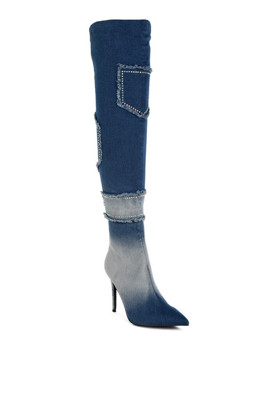 Women's Eilish Rhinestones Knee High Denim Boots