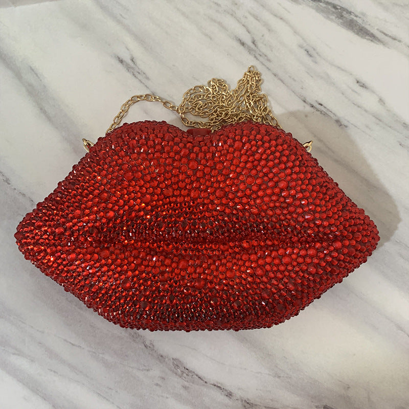 Rhinestone Acrylic Red Lips Chain Dinner Bag
