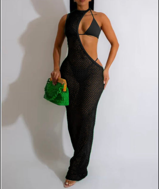Beach Women's Fishnet 3 Piece Bikini Cover Up Dress