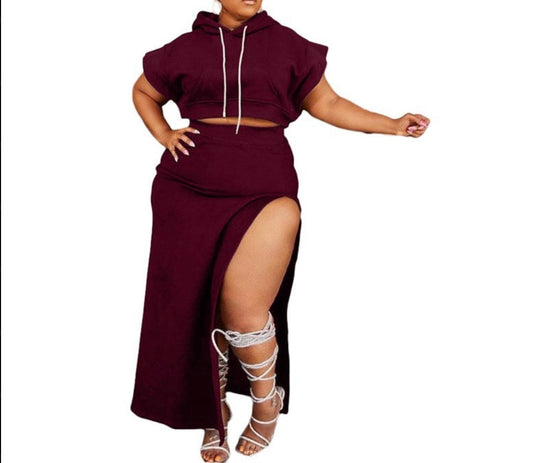 Solid Color Drawstring Two-piece Skirt Set