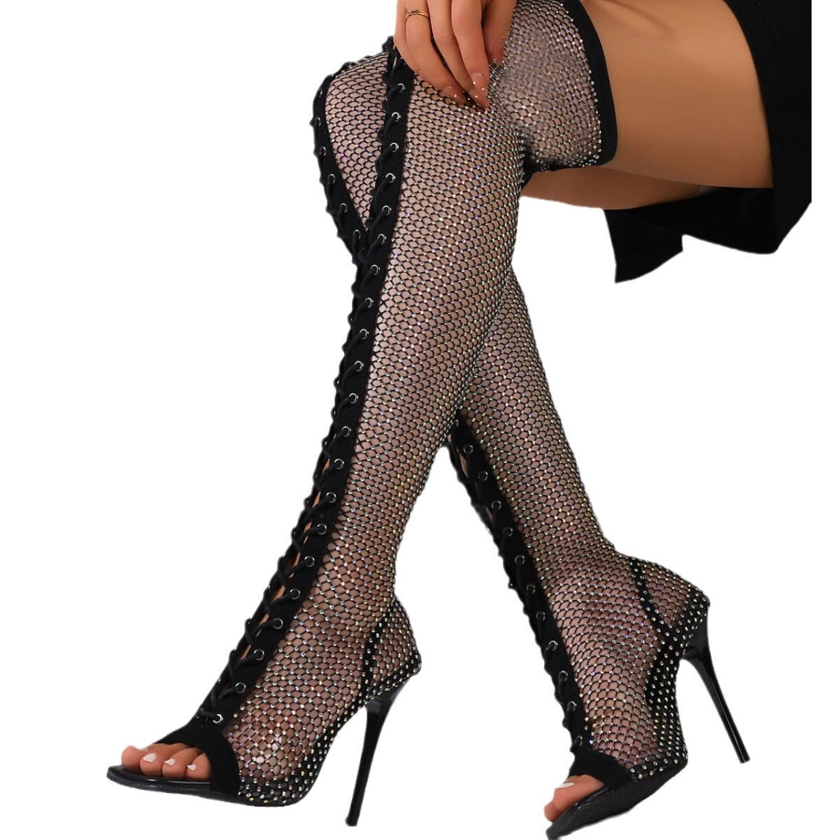 Pointed Open-Toe Sandal Boots Over The Knee