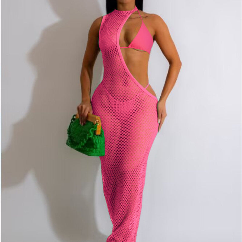 Beach Women's Fishnet 3 Piece Bikini Cover Up Dress